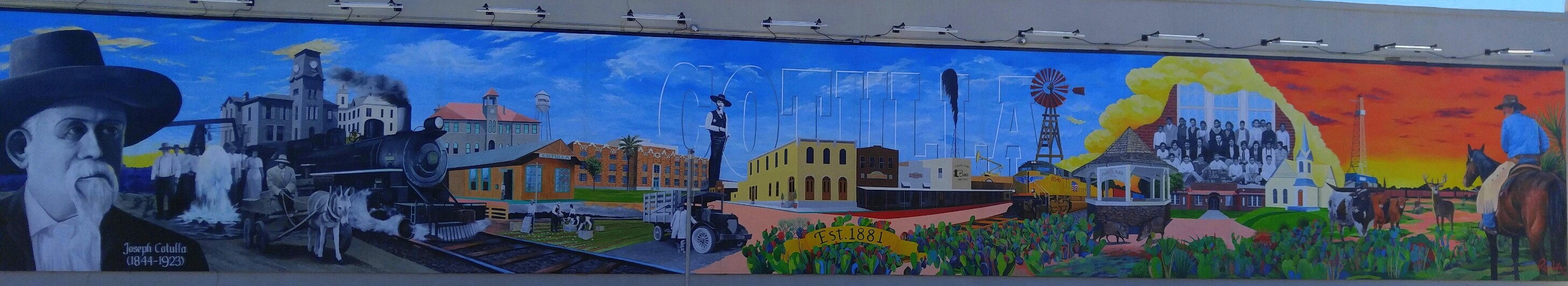 Cotulla, TX, mural, Joseph Cotulla, cowboy, train