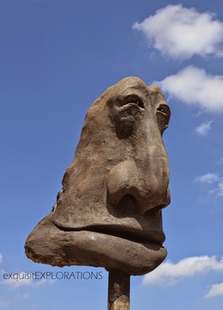 statue, stone, rock, head, funky, Houston TX, Washington Avenue