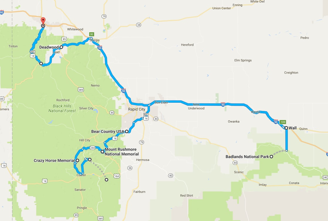 SD Map, Points of Interest, SD, South Dakota Itinerary, Ultimate South Dakota Road Trip, Road Trip Through South Dakota, Travel, RV lifestyle, RV living, RVing, Badlands, Mount Rushmore, Crazy Horse, Deadwood, Bear Country USA, Wall